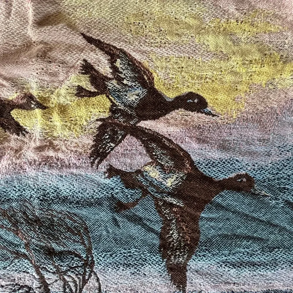 Vintage Terry Redlin jacquard tapestry throw blanket Beacon flying ducks